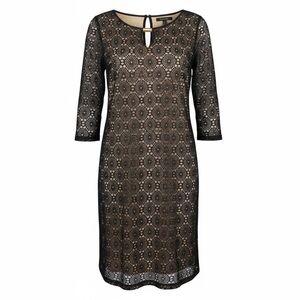 EMMA & MICHELE Lace Midi Shift Overlay Dress Black with Nude Lining Size XL